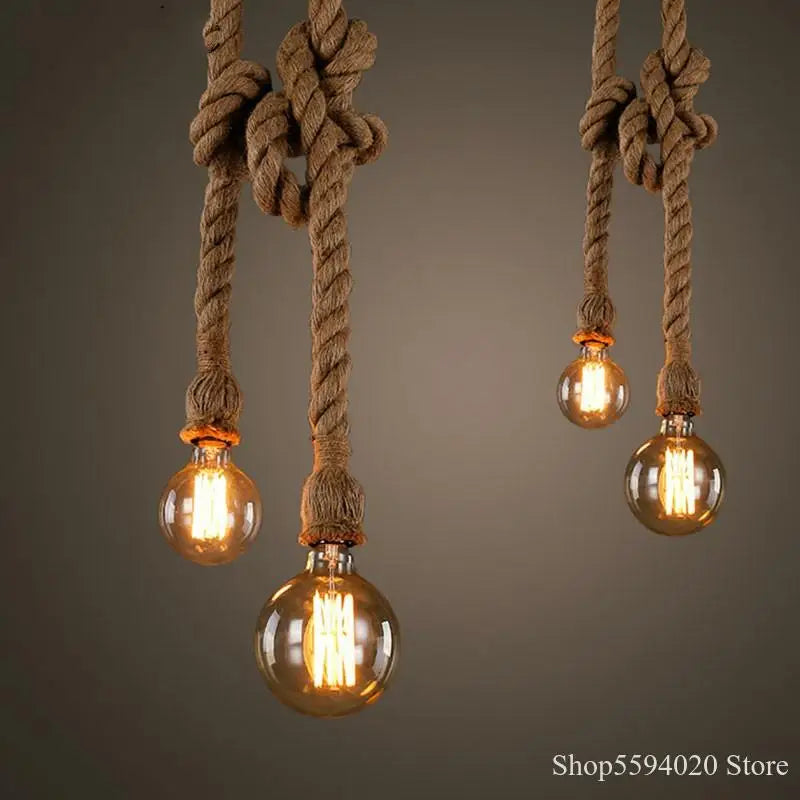 Vintage hemp rope pendant light for interior decoration