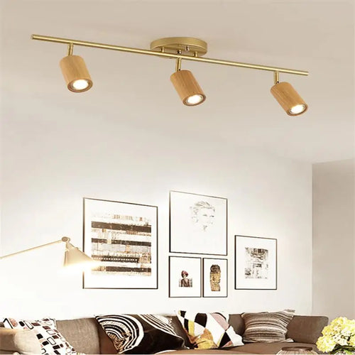 Modern wooden LED ceiling light with multiple heads - vue 5 sur 14
