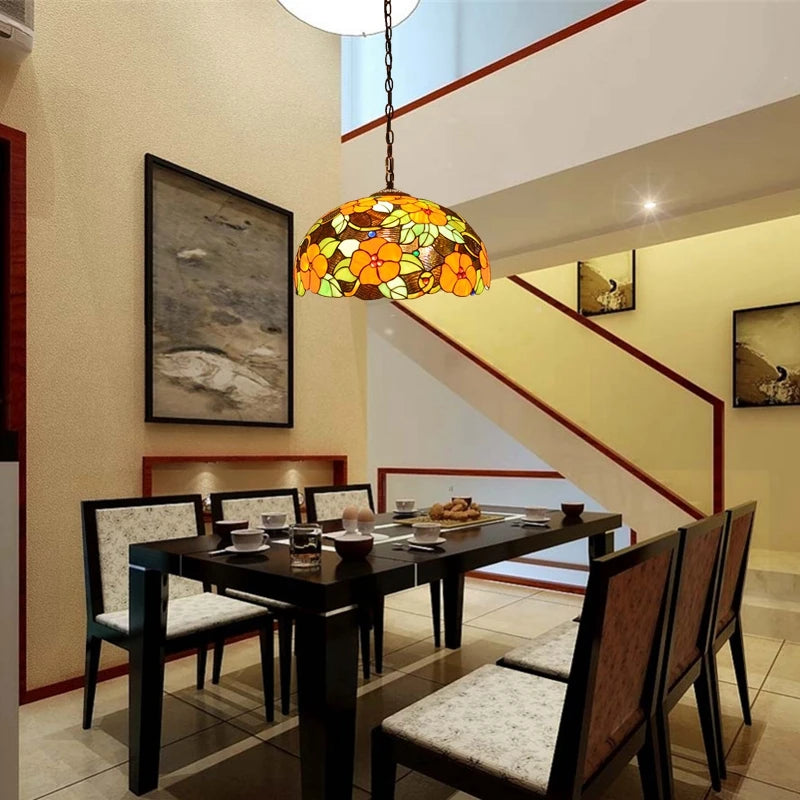 Tiffany style floral glass chandelier for restaurant and bar