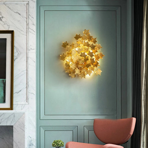 Modern golden maple leaf wall light - vue 5 sur 11