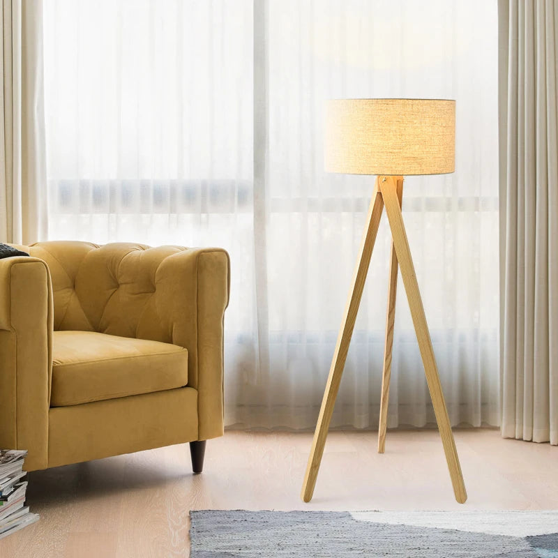 Nordic solid wood floor lamp with illuminated foot switch