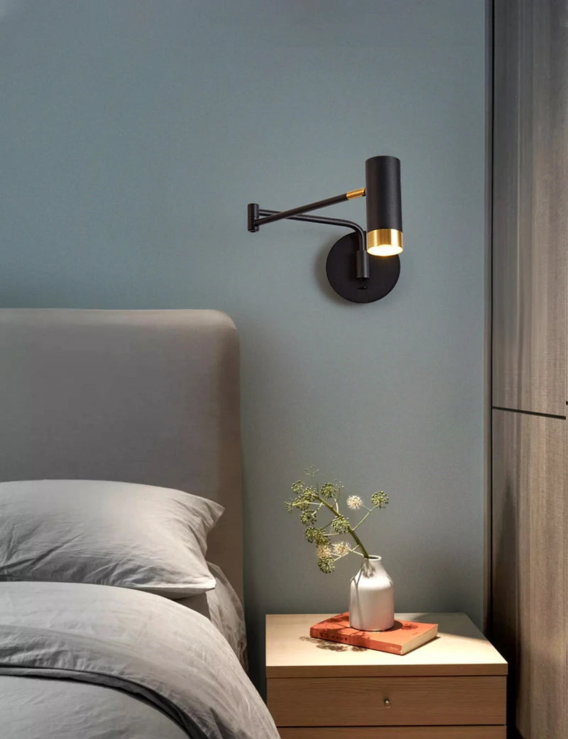 Nordic minimalist swing arm wall bedside lamp