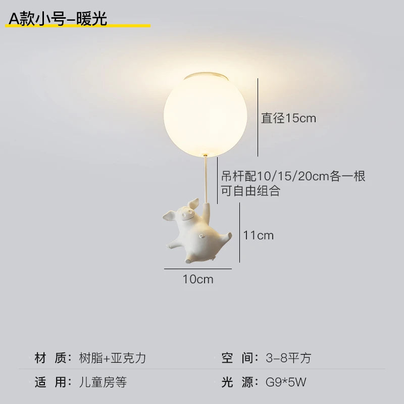 flying pig led ceiling light for children's decoration - vue 12 sur 16