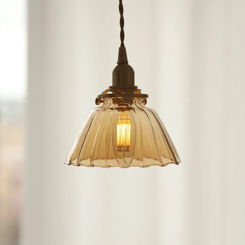 Dark green glass pendant light for dining room, bedroom, bedside, bar, café – retro brass ceiling lamp