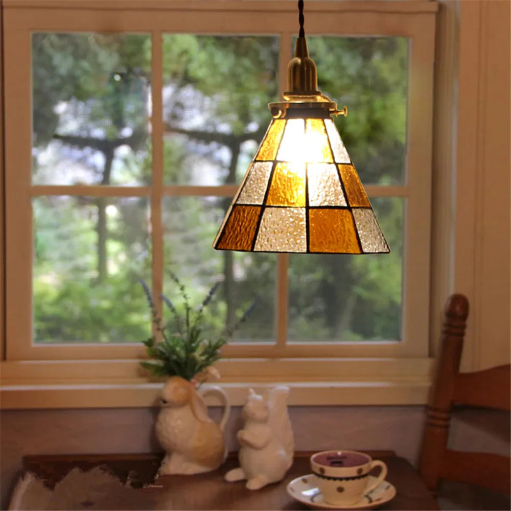 Vintage brass and glass pendant light for loft decor