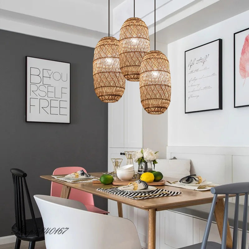 Vintage rattan pendant light - vue 10 sur 12