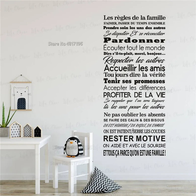 vinyl wall sticker with quote family rules home decor