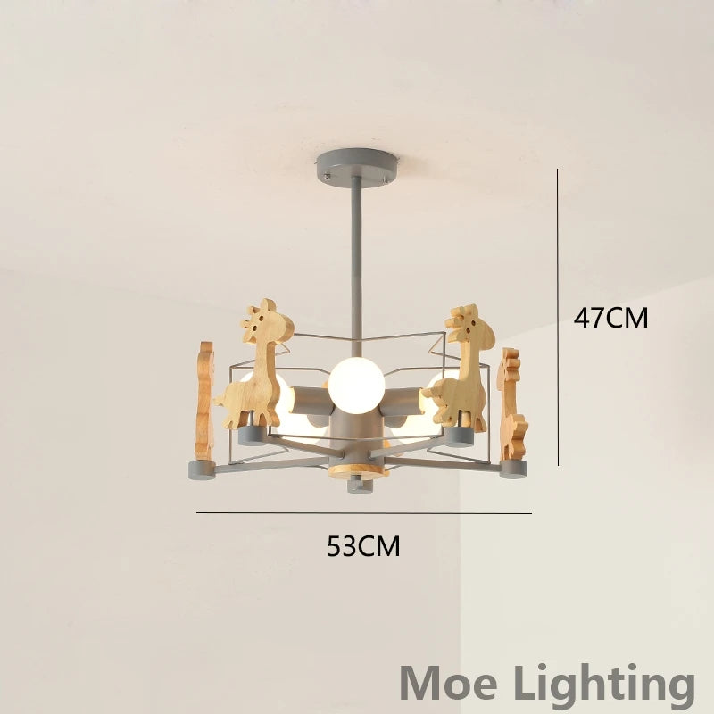 Wooden giraffe LED pendant light for children - vue 8 sur 12