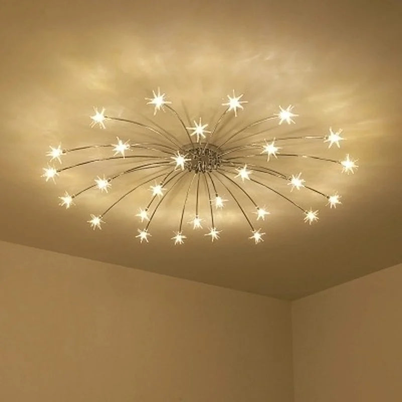 Modern round crystal ceiling light with luminous stars