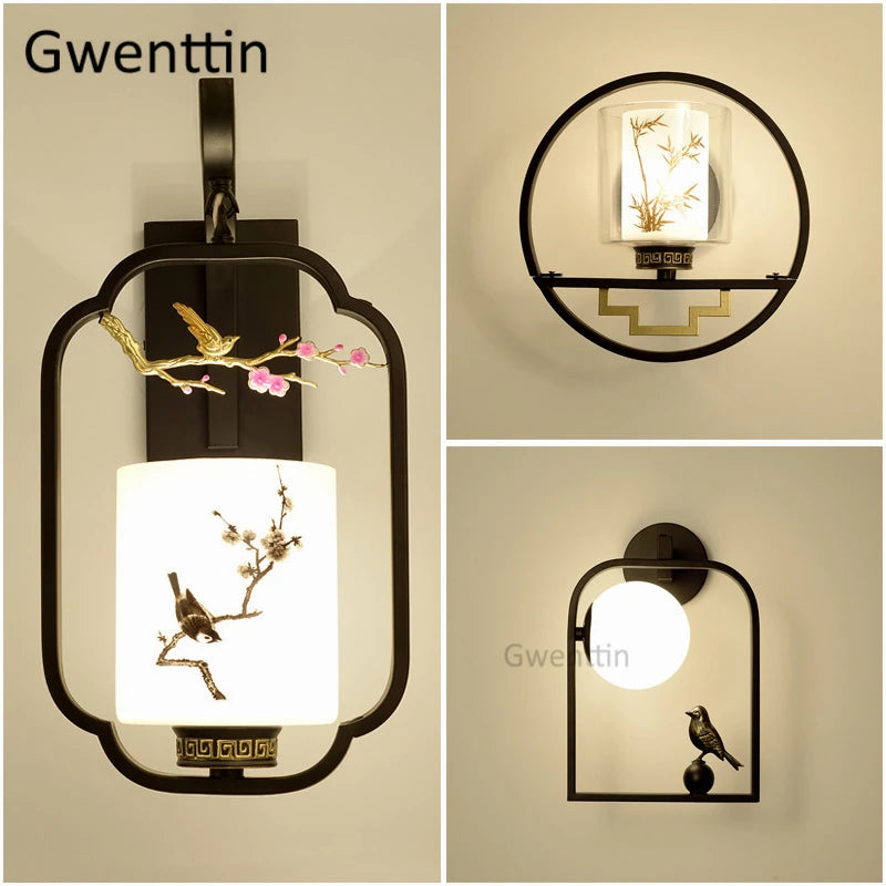 Vintage Chinese style glass LED wall light
