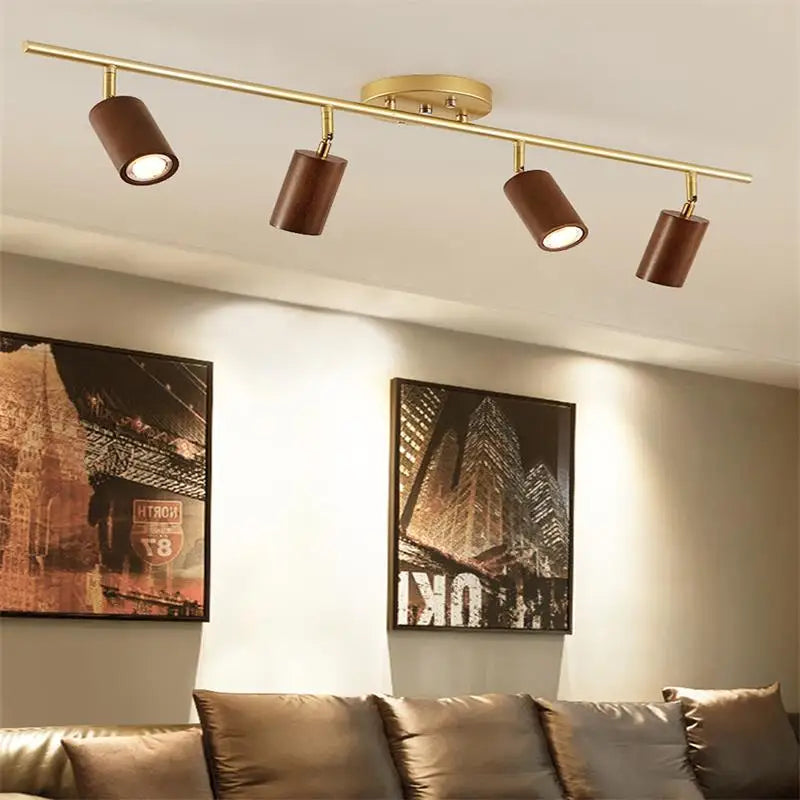 Modern wooden LED ceiling light with multiple heads