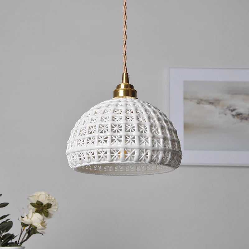 Modern ceramic LED pendant light for home decoration - vue 3 sur 7