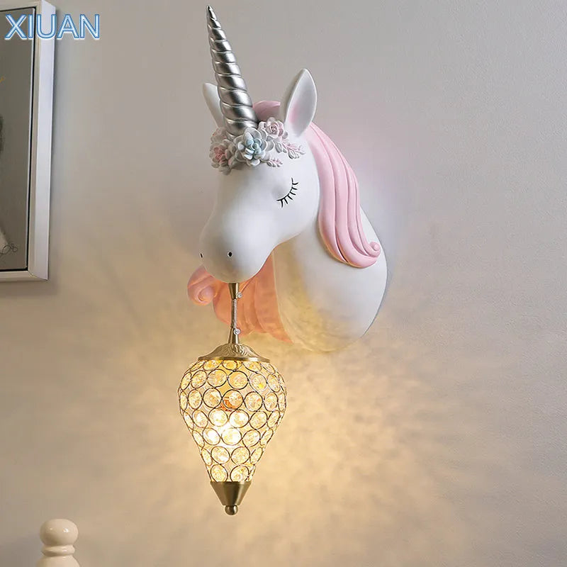 LED unicorn resin wall light for girl's princess bedroom