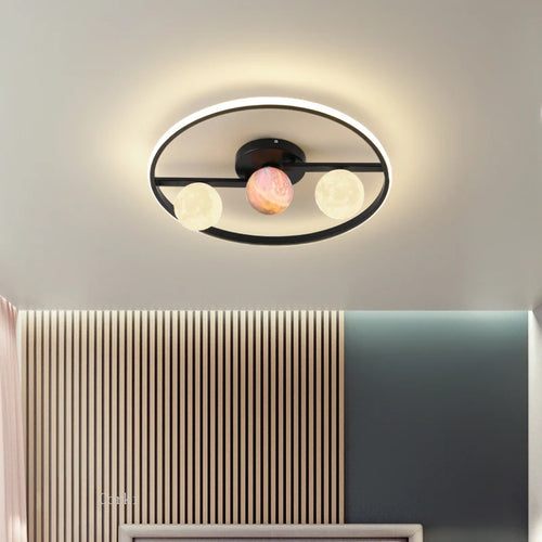 designer ceiling light in black and gold metal with white ball for modern interiors - vue 2 sur 18