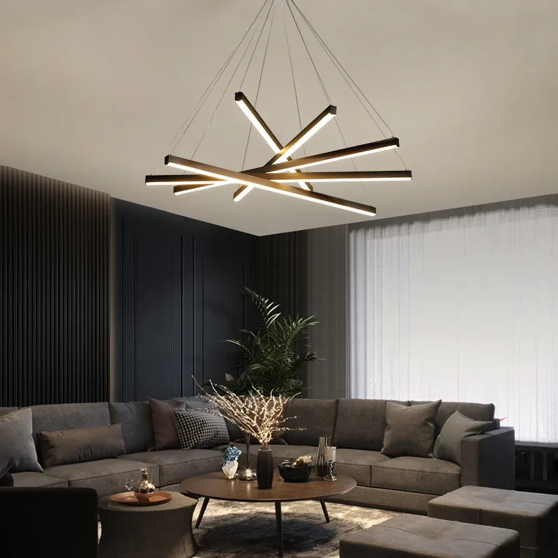 Modern rectangular designer chandelier for hallway and staircase - vue 5 sur 10