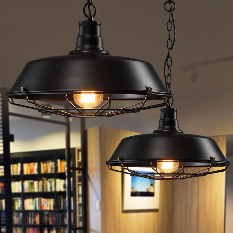 retro loft style iron pendant light for cafe and shops - vue 3 sur 8