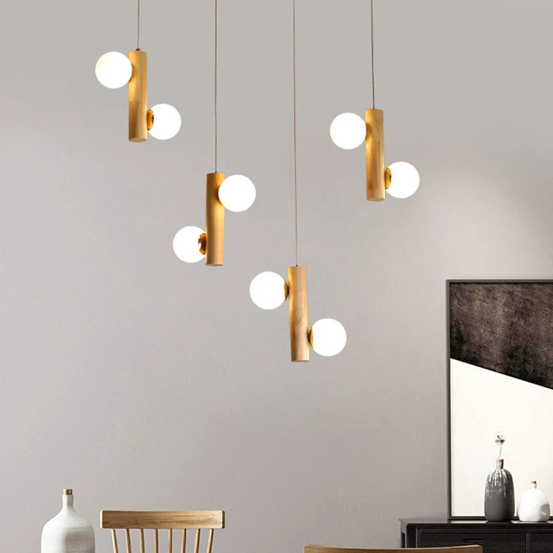Post-modern wooden pendant light with simple design - vue 4 sur 8