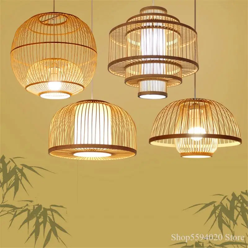 Chinese wooden pendant light with LED design for Japanese restaurant - vue 4 sur 14