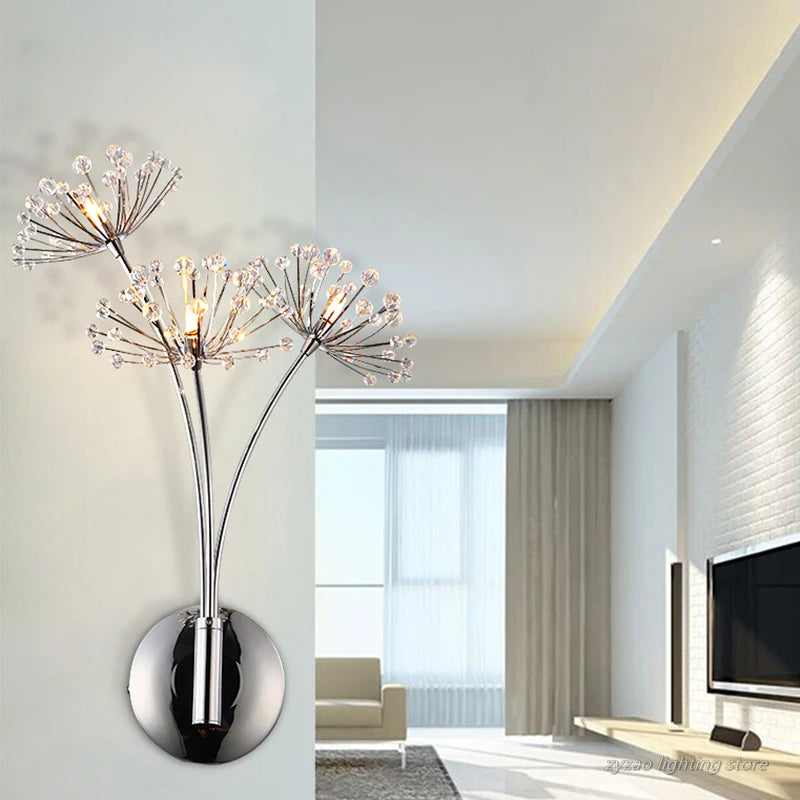Creative crystal dandelion flower wall light - vue 4 sur 6