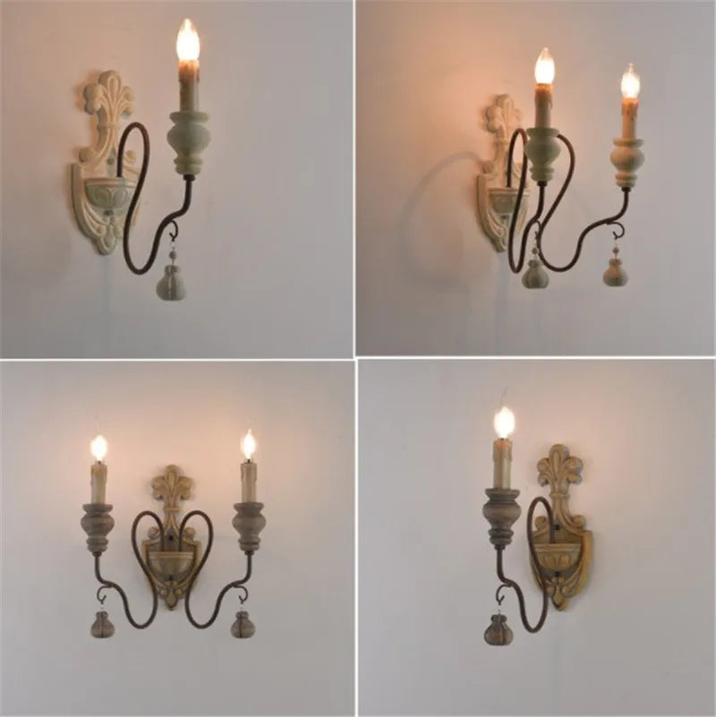 Vintage industrial style wood and iron wall light - vue 4 sur 10