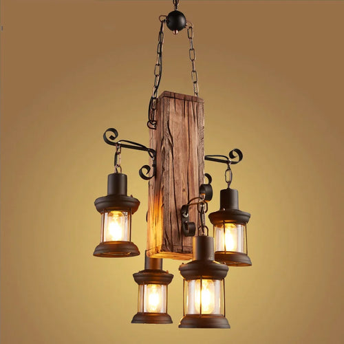 Decorative industrial wood pendant light with glass - vue 2 sur 7