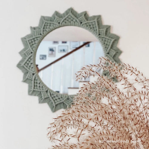 decorative macrame mirror bohemian style for interior decoration - vue 2 sur 11