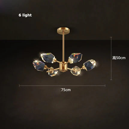Crystal and copper art deco modern design chandelier - vue 20 sur 22