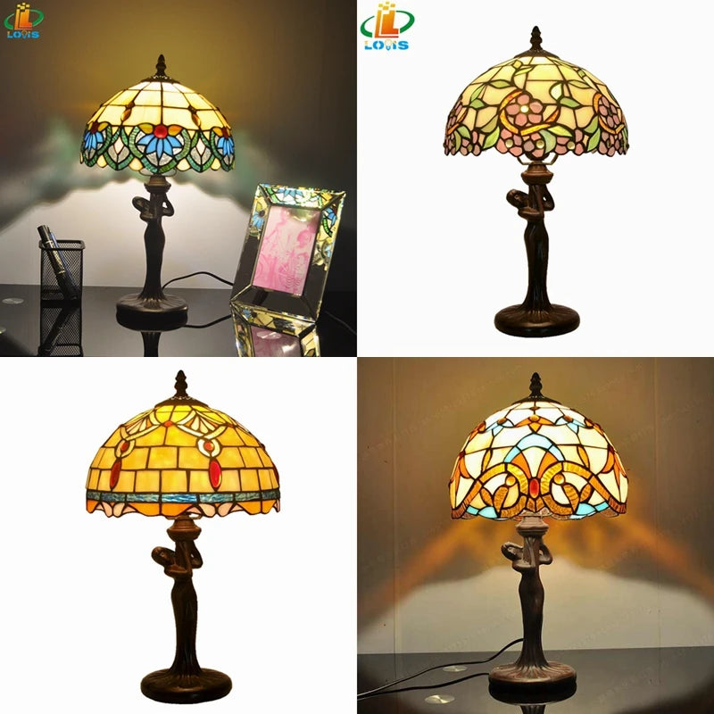 Tiffany style stained glass table lamp for restaurant and café