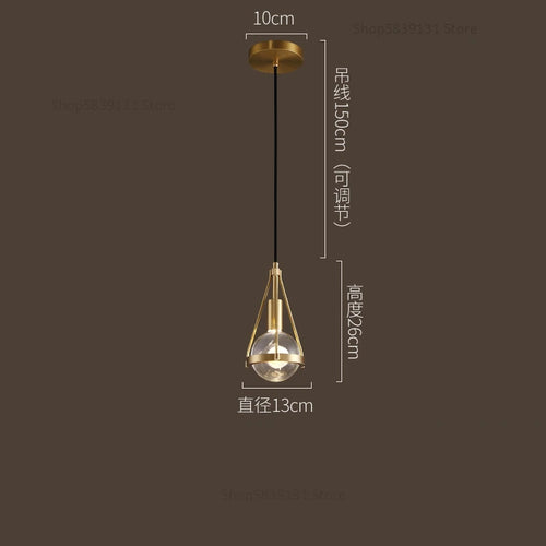 Nordic copper and crystal LED pendant light - vue 9 sur 12