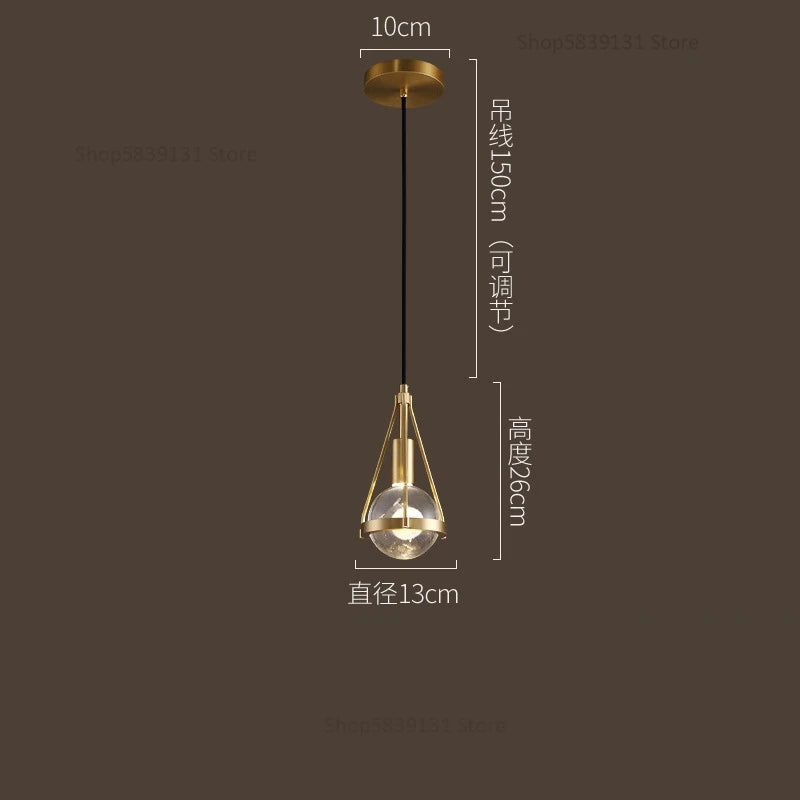 Nordic copper and crystal LED pendant light - vue 8 sur 12