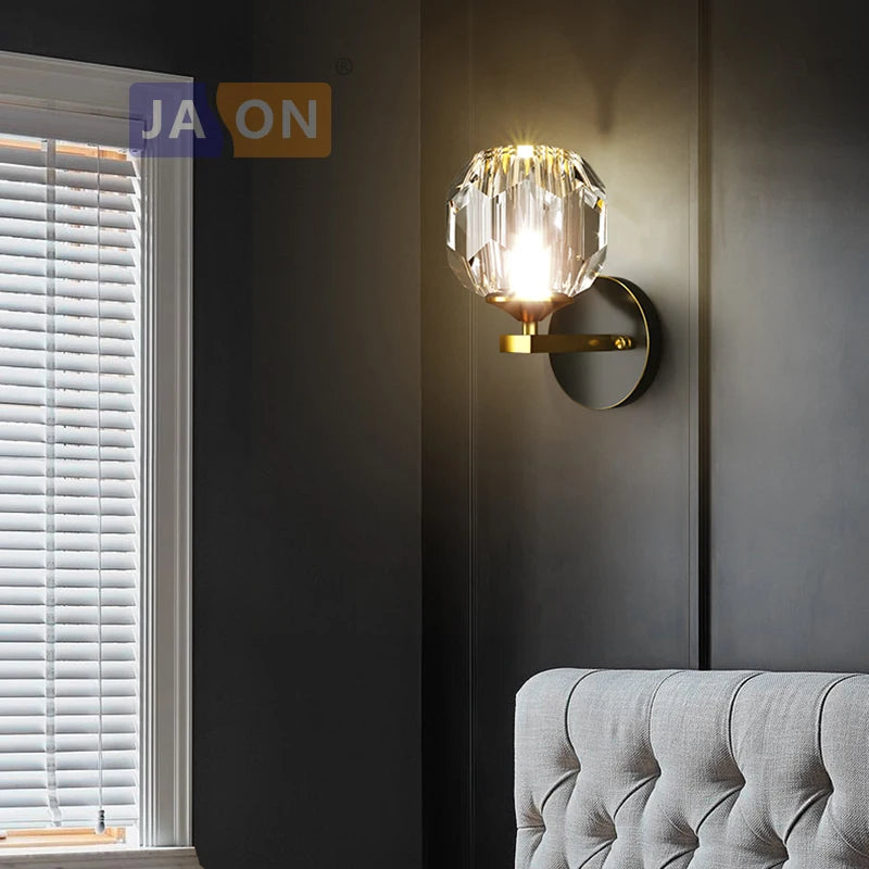 Postmodern copper and crystal LED wall light