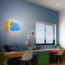 Children’s LED metal wall light with pull switch pink blue white