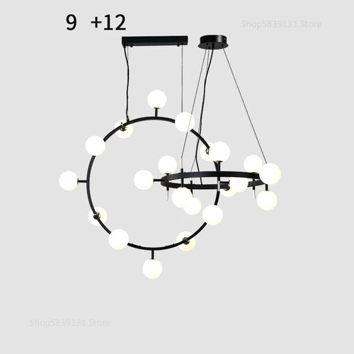 Nordic iron chandelier with LED glass balls for restaurant - vue 10 sur 20