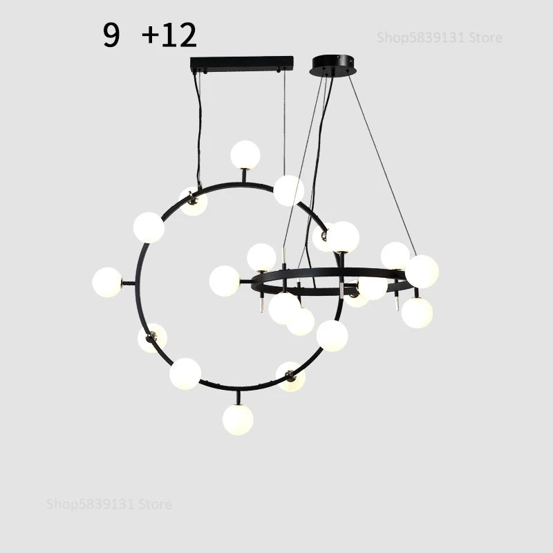 Nordic iron chandelier with LED glass balls for restaurant - vue 9 sur 20