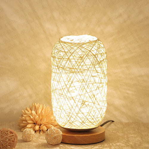 Rattan table lamp with wooden base, modern home decor - vue 3 sur 8