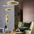 Round gold metal pendant light with ufo design