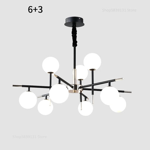 Nordic iron chandelier with LED glass balls for restaurant - vue 16 sur 20