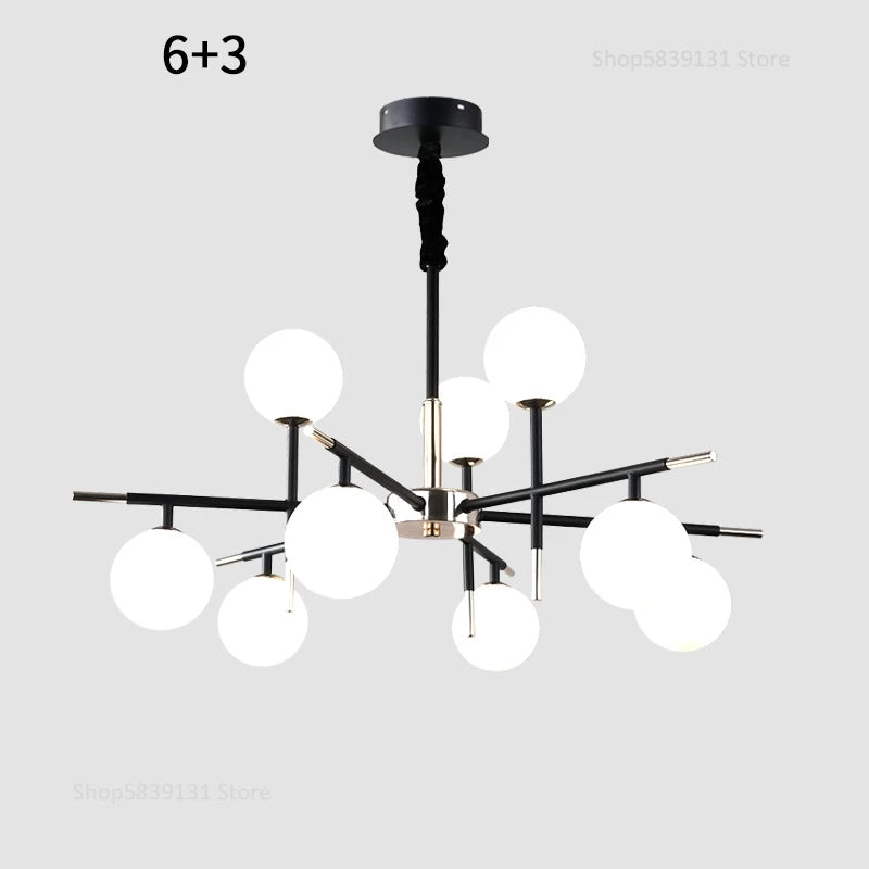 Nordic iron chandelier with LED glass balls for restaurant - vue 15 sur 20