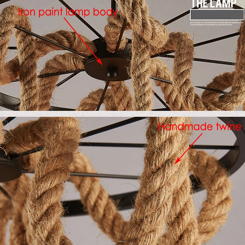 Adjustable vintage hemp rope chandelier for restaurant - vue 7 sur 7