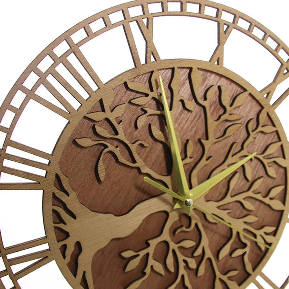 decorative and silent farmhouse style tree of life wooden wall clock - vue 5 sur 7