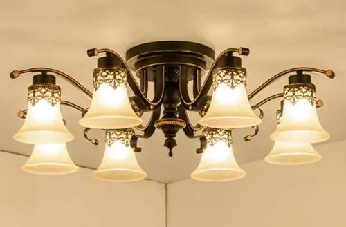 Vintage glass and metal retro ceiling light - vue 11 sur 10