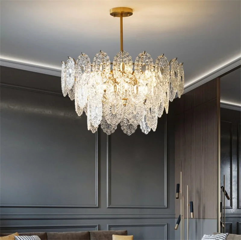 Modern round golden crystal LED chandelier