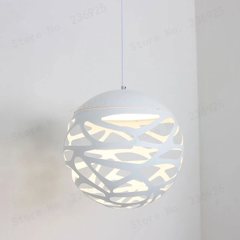 Modern LED pendant light with hollow puzzle shade