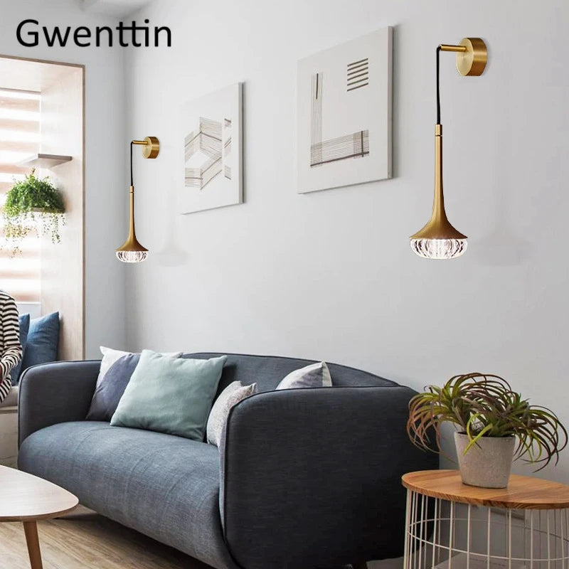 Modern gold crystal wall light for interior decoration