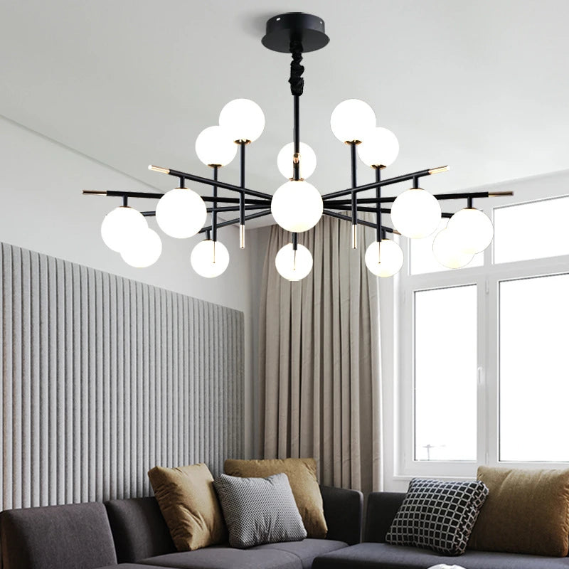 Nordic iron chandelier with LED glass balls for restaurant