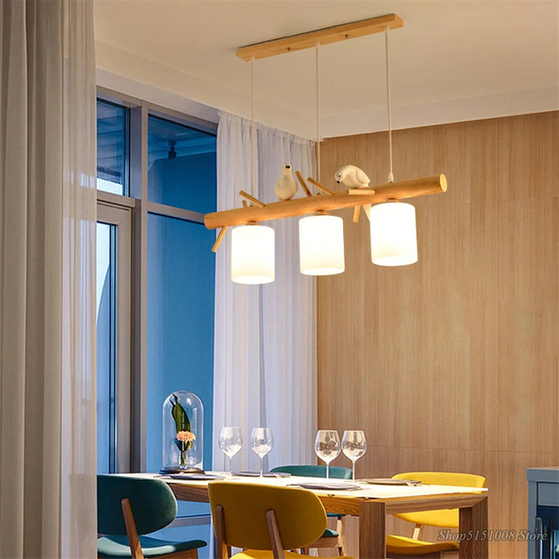 Nordic and Japanese style wooden pendant light - vue 3 sur 8