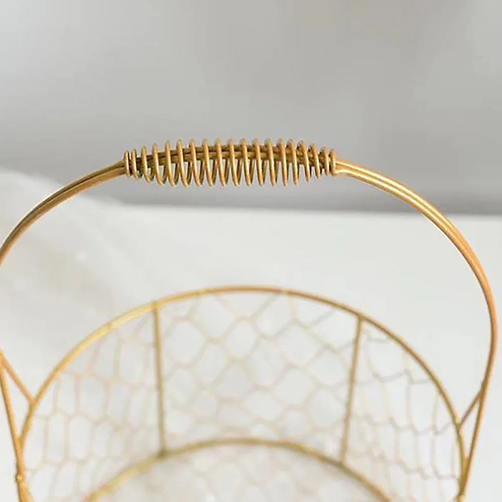 Handmade golden metal flower basket with handles - vue 3 sur 8