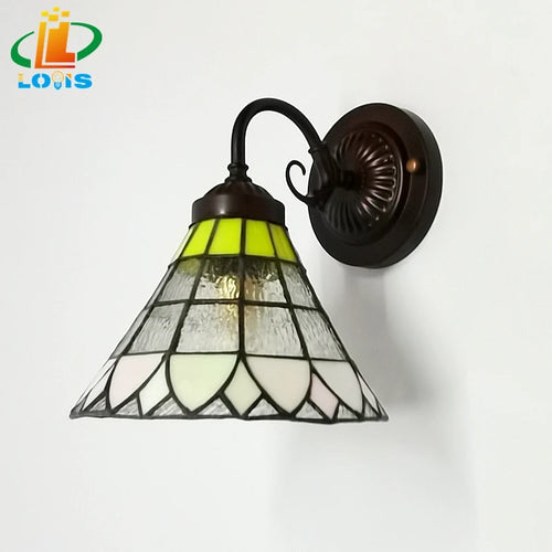Retro wall light with minimalist tiffany style stained glass - vue 7 sur 6