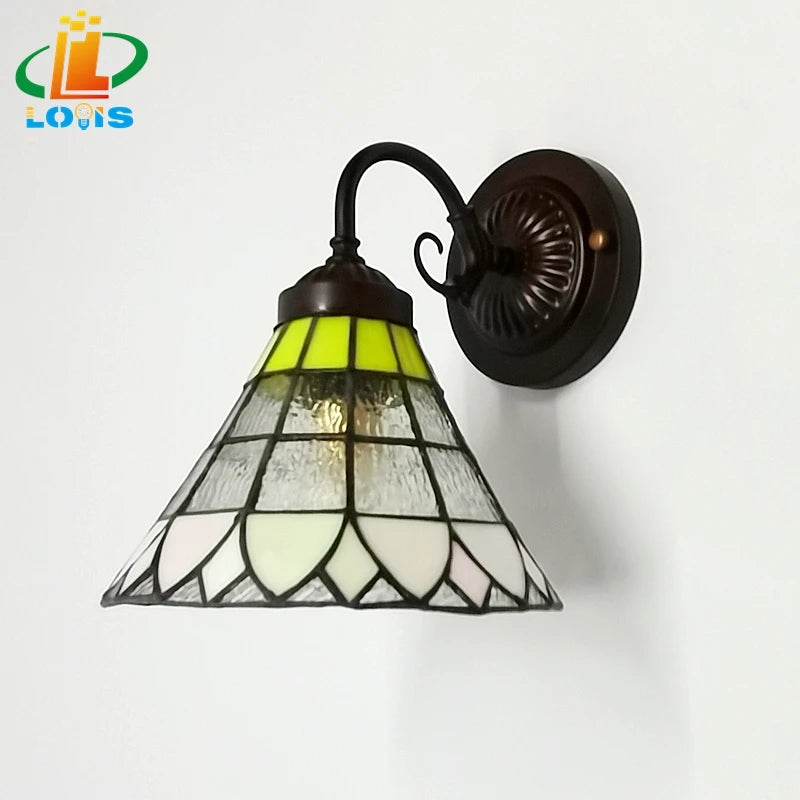 Retro wall light with minimalist tiffany style stained glass - vue 6 sur 6