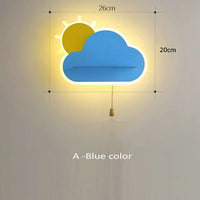 Children’s LED metal wall light with pull switch pink blue white